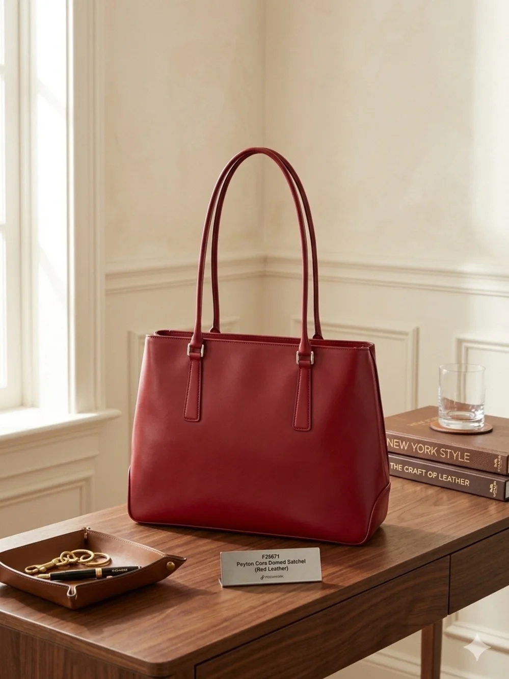 M. London Vintage Red Genuine Leather Tote Shoulder Bag